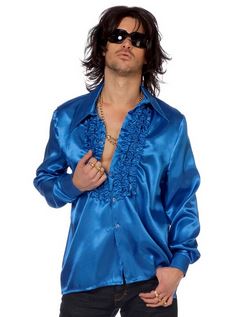 Discohemd blauw - verkleedkledij, carnavalkledij, carnavaloutfit, feestkledij, disco, discokledij, jaren 70-80, disco outfit, discokleren, retro